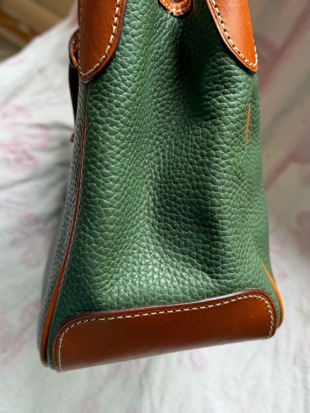 Dooney & Bourke Green and Brown Pebble Leather Satchel - Picture 11 of 15